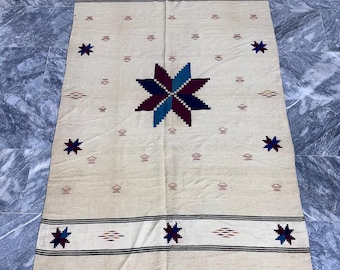 Wool Hand Woven kilim Wall Hanging Tapestry, Vintage Hand Woven  Mexican Saltillo - Serape Wool Blanket, Throw /Wrap 190 x 110Cm Christmas