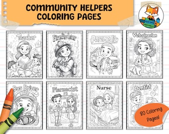 Community Helpers Coloring Pages - 80 Pages - Everyday Heroes - Educational Coloring Book - Printable  - Instant Digital Download