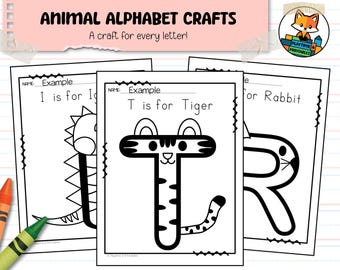 Animal Alphabet Crafts, A-Z (all 26 letters) - Multiple Printing Options - Preschool / PreK - Kindergarten - Printable Craft Activity