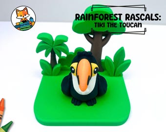 3D Printed Rainforest Diorama Set with Flexi Articulated Toucan | Fidget, Rainforest, Bird, Jungle Scene, PLA Figurine, Desk Display