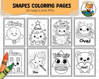 Shapes Coloring Pages for Kids - 60 Pages - Shapes - Geometry - Math - Coloring - Printable  - Instant Digital Download