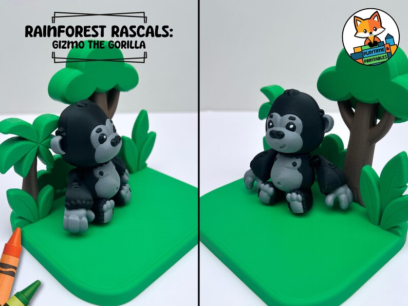 3D Printed Rainforest Diorama Set With Flexi Articulated Gorilla ...