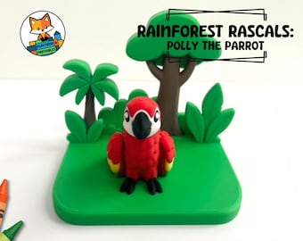 3D Printed Rainforest Diorama Set with Flexi Articulated Parrot | Fidget, Rainforest, Bird, Jungle Scene, PLA Figurine, Desk Display