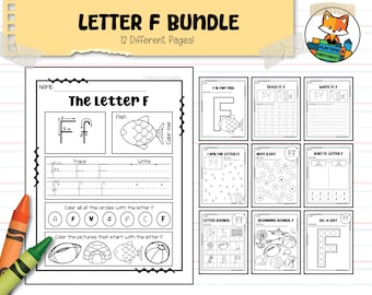 Letter F Alphabet Worksheet Bundle - 24 Pages - Preschool / PreK - Kindergarten - Handwriting - Coloring - Printable Activity Worksheet