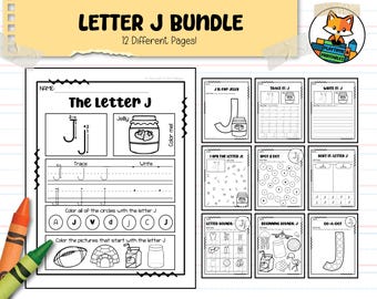 Letter J Alphabet Worksheet Bundle - 24 Pages - Preschool / PreK - Kindergarten - Handwriting - Coloring - Printable Activity Worksheet