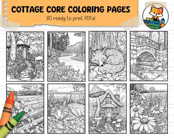 Cottage Core Coloring Pages - 80 Pages - Rustic - Nature - Perfect for Coloring or Painting - Printable  - Instant Digital Download