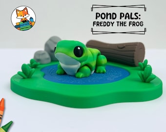 3D Printed Pond Diorama Set with Flexi Articulated Frog | Fidget, Pond Scene, PLA Figurine, Desk Display
