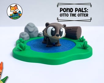 3D Printed Pond Diorama Set with Flexi Articulated Otter | Fidget, Pond Scene, PLA Figurine, Desk Display