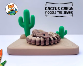 3D Printed Desert Diorama Set with Flexi Articulated Snake | Fidget, Desert, Reptile, PLA Figurine, Desk Display