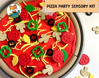 Pizza Party Sensory Kit | 3D Printed Pizza Crust, Toppings, Pan & Edible Dough Recipe | Pretend Play | Montessori-Inspired Play Set for Kids