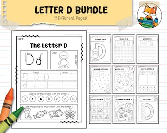 Letter D Alphabet Worksheet Bundle - 24 Pages - Preschool / PreK - Kindergarten - Handwriting - Coloring - Printable Activity Worksheet