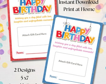 Printable Birthday Gift Card Holders, 5x7, Colorful Red & Blue Designs