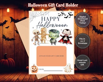 Halloween Gift Card Holder Printable Teacher Gift Last-Minute Halloween Gift Digital Download Cute Character Spooky Party Favor Decoration