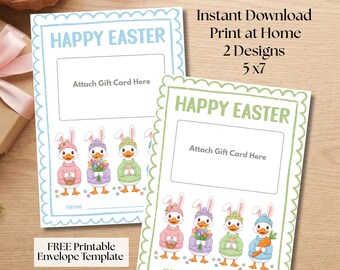Printable  Easter Gift Card Holders,  Cozy Duck Design (Digital Download, 5x7 Template)