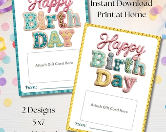 Printable Birthday Gift Card Holders, 5x7, Colorful Faux Yarn Design