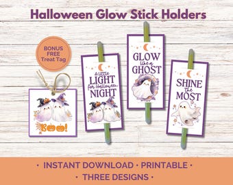 Printable Ghost Glow Stick Holders: Halloween Party Favors,  (Digital Download)