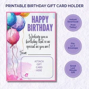 Printable Birthday Gift Card Holder, DIY Birthday Party Gifts, Quick Gift Download, Last minute gift, Printable Money Card, Cute card holder
