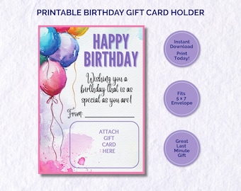 Printable Birthday Gift Card Holder: DIY Balloon Design (PDF)