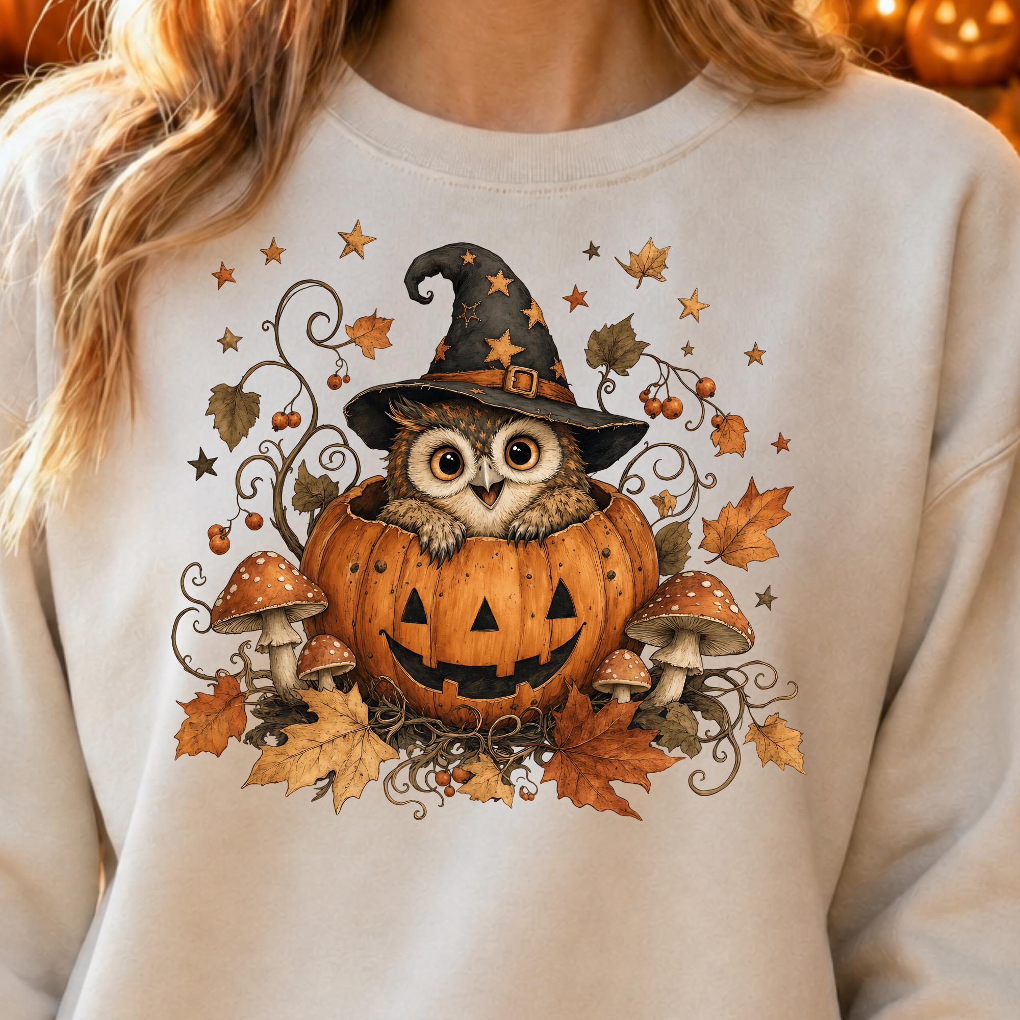 Owl Halloween PNG, Whimsical Pumpkin Sublimation Design (Digital Download)
