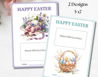 Printable Easter Gift Card Holders, 5x7, Spring Floral Bunny Design, Coordinating Envelope Templates, Gift for Kids & Adults