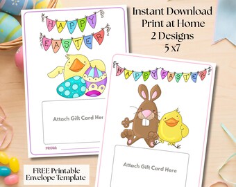 Printable Easter Gift Card Holders, 5x7, Colorful Bunny and Chick Design, Perfect for Kids Easter Basket