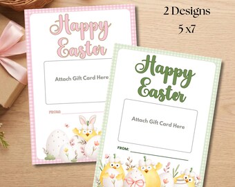 Printable Easter Gift Card Holder, Watercolor Chick & Floral Design (Digital Download, 5x7 Template)