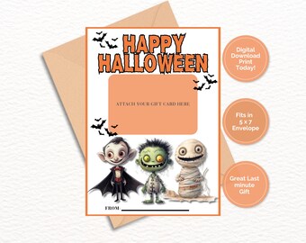 Cute Halloween Character Printable Gift Card Holder: Digital Download,