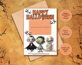 Halloween Gift Card Holder Printable Teacher Gift Last-Minute Halloween Gift Digital Download Cute Character Spooky Party Favor Decoration