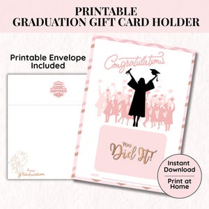 Porte-cartes cadeau de remise des diplômes imprimable avec enveloppe, silhouette rose bohème, félicitations, vous l'avez fait, cadeau de remise des diplômes rapide et facile pour elle