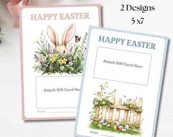 Printable Easter Gift Card Holders, 5x7, Spring Floral Bunny Design, Coordinating Envelope Templates, Gift for Kids & Adults