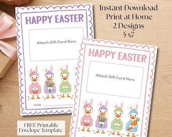 Printable  Easter Gift Card Holders,  Cozy Duck Design (Digital Download, 5x7 Template)