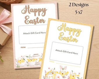 Printable Easter Gift Card Holder, Watercolor Chick & Floral Design (Digital Download, 5x7 Template)