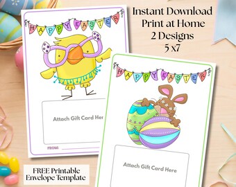 Printable Easter Gift Card Holders, 5x7, Colorful Bunny and Chick Design, Perfect for Kids Easter Basket