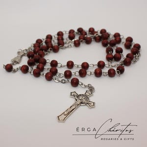 Handmade Mahogany Wood Bead Fatima Rosary with St. Benedict Crucifix | Catholic Gift, Confirmation Gift, First Communion Gift, Baptism Gift