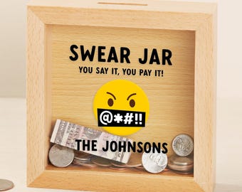 Personalized Beechwood Swear Jar Bank, Funny Adult Gift