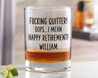 Personalized Retirement Whiskey Glass, Funny Engraved Gift