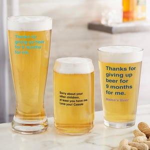 Thanks For Giving Up Beer Mom, Personalized Beer Glasses, Gift for Mom, Mom Gift, Funny Gift, Humorous Gift, Sassy Gift, Mother&#39;s Day