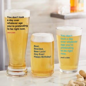 You Don’t Look A Day Over Personalized Beer Glasses, Personalized Birthday Beer Glass, Father&#39;s Day, Funny Beer Gift, Snarky Gift for Him