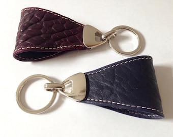 Keyring in fish or sheepskin leather with silver hardware, 2 coloured /home sweet home/handmade in Toronto- Canada