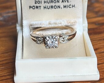 Vintage White and Yellow Gold Diamond Engagement Ring