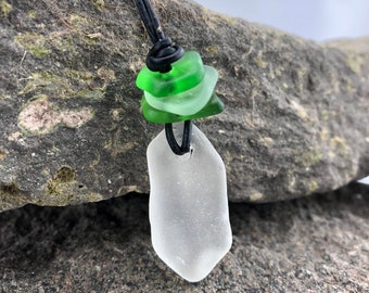 Beach Glass Jewelry, Beach Glass Necklace, Beach Glass Pendant, Adjustable Leather Cord, Upcycled Recycled Beach Glass, Eco Friendly