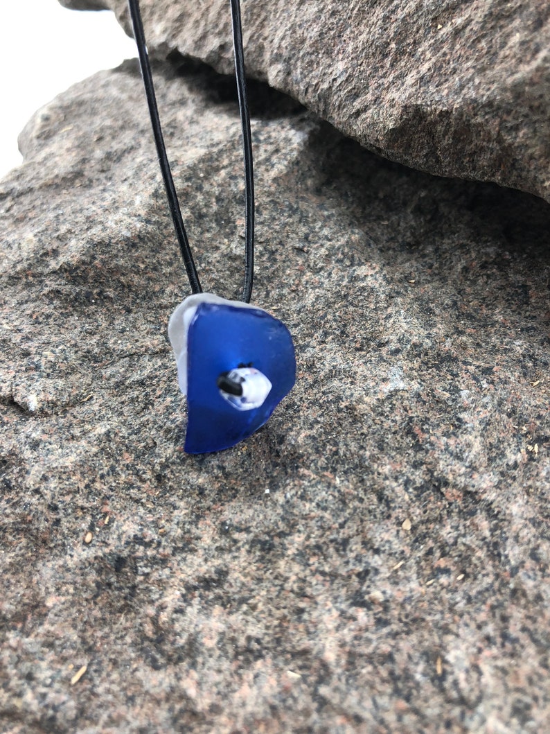 Beach Glass Jewelry, Beach Glass Necklace, Beach Glass Pendant, Adjustable Leather Cord, Upcycled Recycled Beach Glass, Eco Friendly image 3