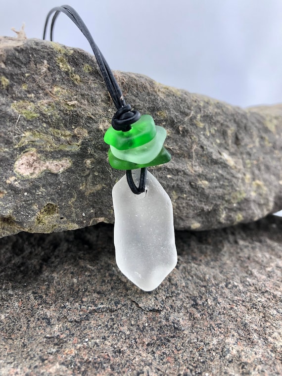 Beach Glass Jewelry, Beach Glass Necklace, Beach Glass Pendant, Adjustable Leather Cord, Upcycled Recycled Beach Glass, Eco Friendly