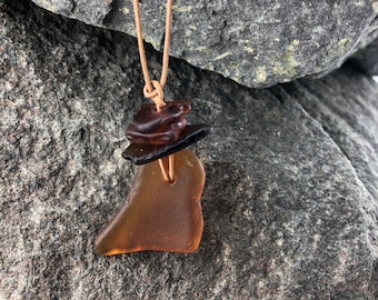 Beach Glass Leather Jewelry, Beach Glass Necklace, Beach Glass Pendant, Adjustable Leather Cord, Recycled Genuine Beach Glass, Eco Friendly