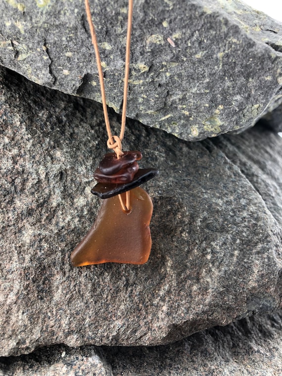 Beach Glass Leather Jewelry, Beach Glass Necklace, Beach Glass Pendant, Adjustable Leather Cord, Recycled Genuine Beach Glass, Eco Friendly