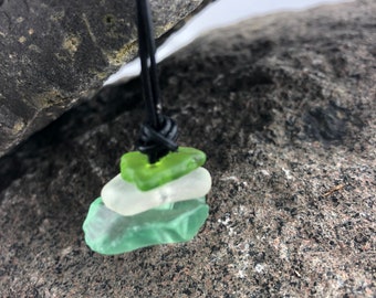 Beach Glass Jewelry, Beach Glass Necklace, Beach Glass Pendant, Adjustable Leather Cord, Upcycled Recycled Beach Glass, Cairn Necklace