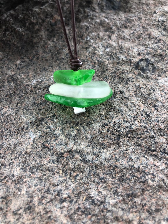 Beach Glass Jewelry, Beach Glass Necklace, Beach Glass Pendant, Adjustable Leather Cord, Upcycled Recycled Beach Glass, Cairn Necklace