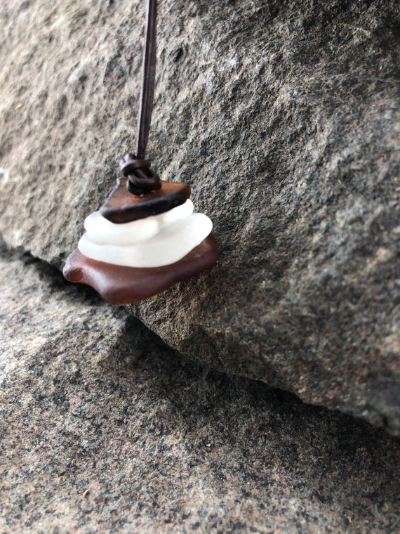 Beach Glass Pendant | Cairn Necklace | Beach Glass Cairn Pendant| Adjustable Leather Cord | Recycled Genuine Beach Glass