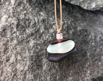 Beach Glass Pendant | Cairn Necklace | Beach Glass Cairn Pendant| Adjustable Leather Cord | Recycled Genuine Beach Glass