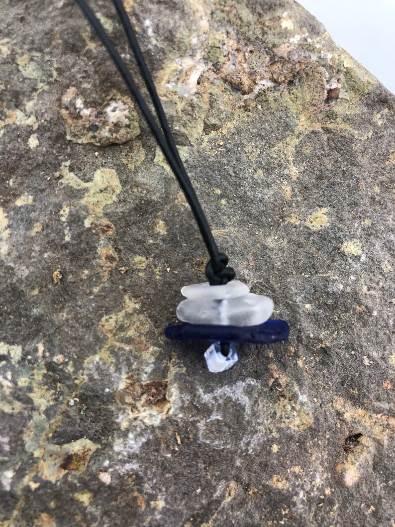 Beach Glass Jewelry, Beach Glass Necklace, Beach Glass Pendant, Adjustable Leather Cord, Upcycled Recycled Beach Glass, Eco Friendly image 5